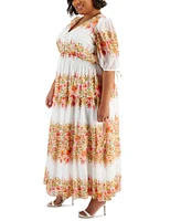 Taylor Plus Floral-Print Chiffon A-Line Midi Dress