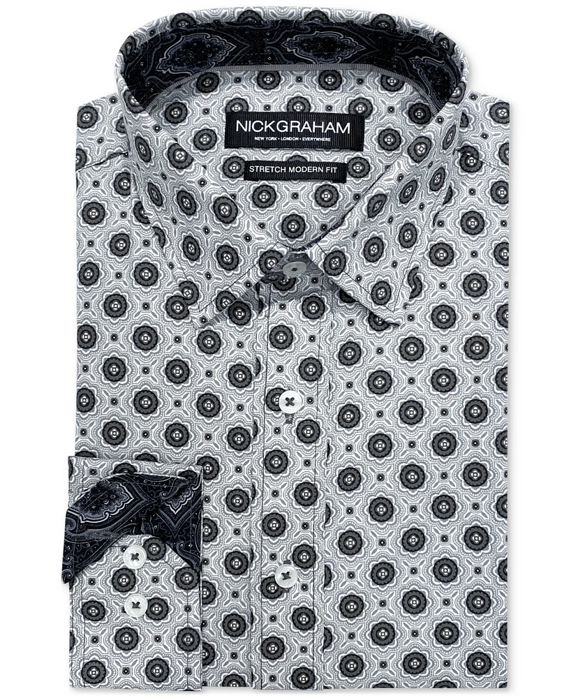 Nick Graham Men's Squared Floral Medallion Dress Shirt