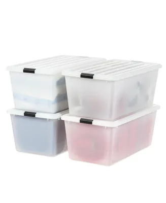 Iris Usa 91 Quart Stackable Plastic Storage Bins with Lids and Latching Buckles, 4 Pack, Containers with Lids, Durable Nestable Closet, Garage, Totes,
