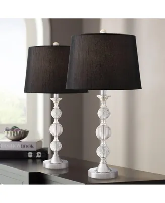 Gustavo Modern Table Lamps 25 1/2" Tall Set of 2 Silver Metal Clear Stacked Crystal Balls Black Drum Shade for Bedroom Living Room House Home Bedside