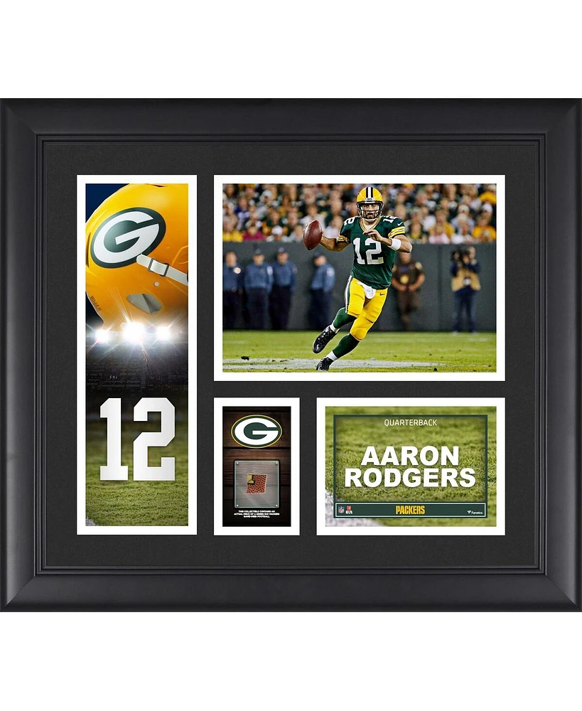 Aaron Rodgers Green Bay Packers Framed 15" x 17" Player Collage with a Piece of Game-Used Football