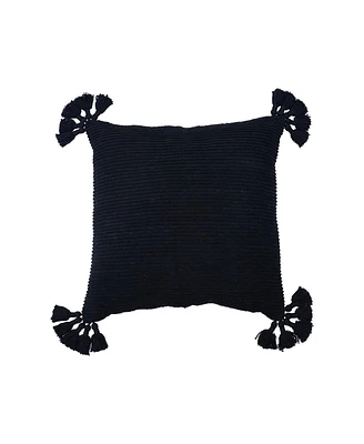 carol & frank Newport Onyx Textured Throw Pillow Black Solid Color With Tassels Luxury Decorative Accent Covers For Couch And Bed