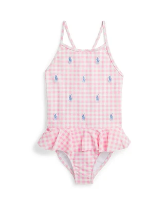 Polo Ralph Lauren Toddler and Little Girls Pony Ruffled Round Neck One-Piece Swimsuit