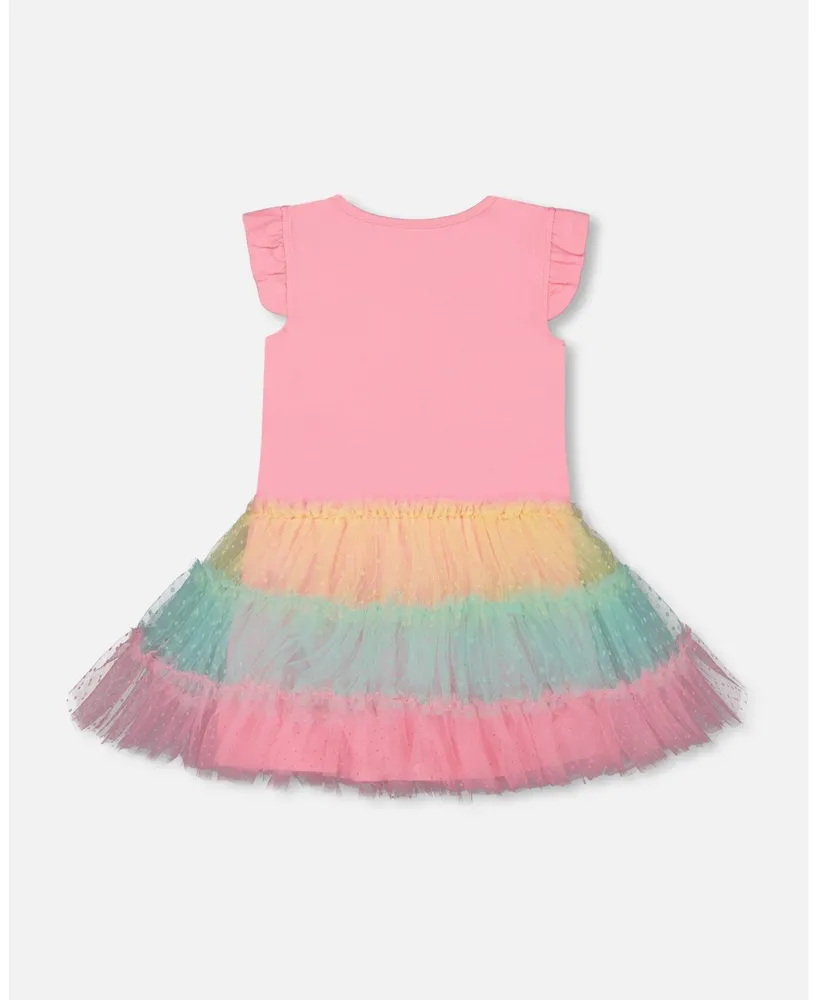 Baby Girl Short Sleeve Dress With Tulle Skirt Bubble Gum Pink - Infant