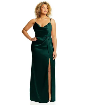 Dessy Collection Plus Cowl-Neck Draped Wrap Maxi Dress with Front Slit
