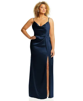 Dessy Collection Plus Size Cowl-Neck Draped Wrap Maxi Dress with Front Slit