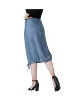 Standards & Practices Modern Womens Denim Tencel Adjustable Hem Drawstring Skirt