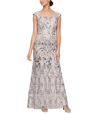 Alex Evenings Petite Sequined Embroidered Gown