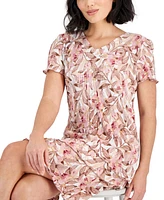 Connected Petite Floral-Print Pleated Fit & Flare Dress