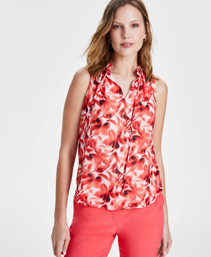 Anne Klein Women's Ruffled Tie-Neck Floral-Print Top