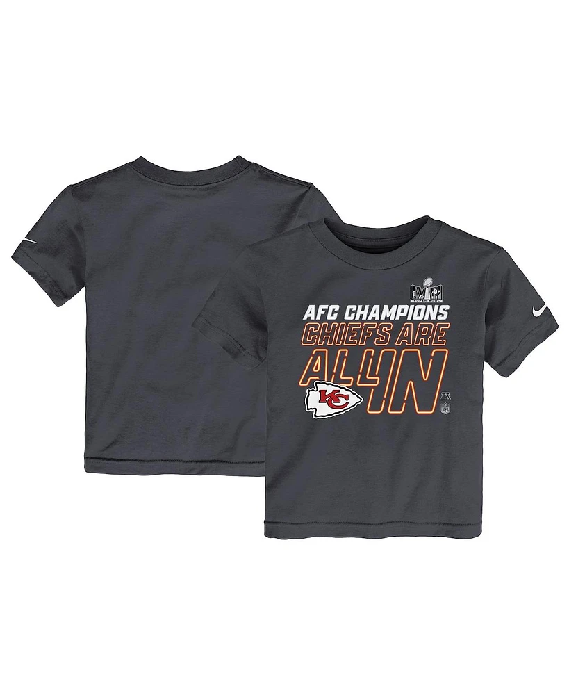 Toddler Boys and Girls Nike Anthracite Kansas City Chiefs 2023 Afc Champions Locker Room Trophy Collection T-shirt