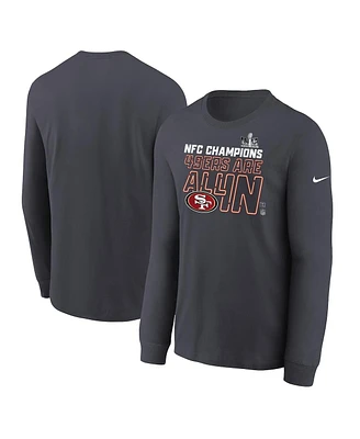 Big Boys Nike Anthracite San Francisco 49ers 2023 Nfc Champions Locker Room Trophy Collection Long Sleeve T-shirt