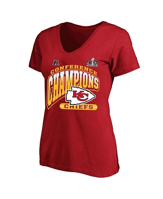 Women's Fanatics Red Kansas City Chiefs 2023 Afc Champions Plus Size Hail Mary V-Neck T-shirt