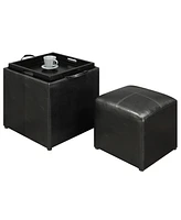 Convenience Concepts 17.5" Faux Leather Park Avenue Ottoman with Stool and Tray