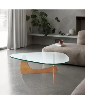 Simplie Fun Light Walnut Triangle Coffee Table Wood Base For Living Room