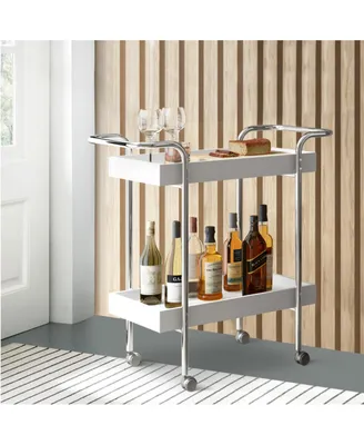 Simplie Fun Storage Cart With 2 Tier Design And Metal Frame, White And Chrome