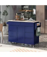 Rubber Wood Countertop Kitchen Cart with 8 Drawers