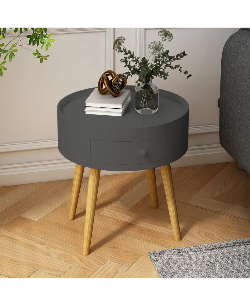 Simplie Fun Modern Gray Coffee Table with Drawer and Oak Legs