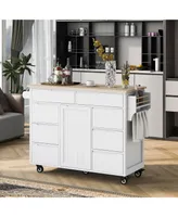 Rubber Wood Countertop Kitchen Cart with 8 Drawers