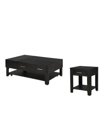 Simplie Fun Bruno 2 Piece Ash Gray Wooden Lift Top Coffee And End Table Set With Tempered Glass Top And Drawer