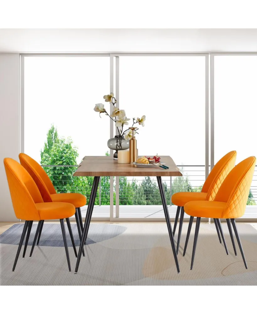 Simplie Fun Dining Chair, Orange Velvet, Metallegs, Set Of 4 Side Chairs