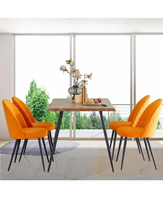 Simplie Fun Dining Chair, Orange Velvet, Metallegs, Set Of 4 Side Chairs