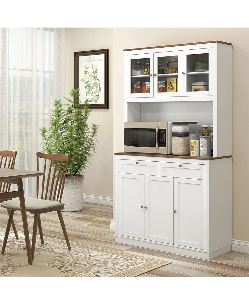 Homcom 71" Tall Kitchen Pantry Storage Cabinet with Microwave Stand, White