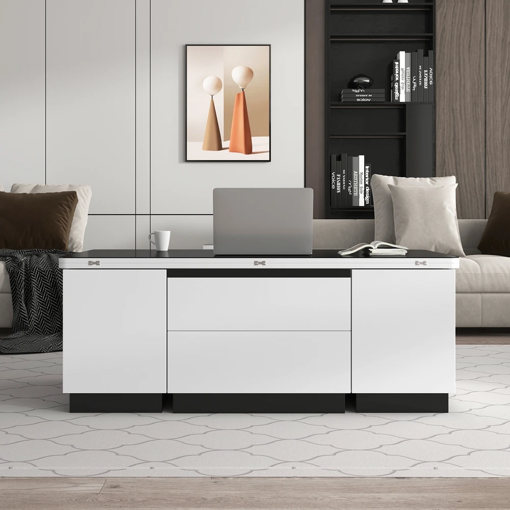 Streamdale Furniture Modern Lift Top Glass Coffee Table With Drawers & Storage Multifunction Table