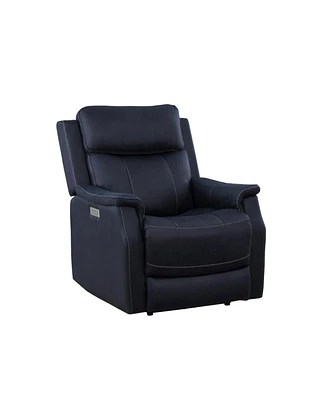 Simplie Fun Clean Contemporary Dual-Power Recliner - Ocean Blue Leatherette, Power Footrest, Power Headre