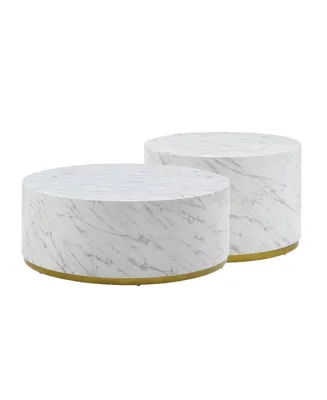 Simplie Fun Faux Marble Coffee Tables For Living Room, 35.43Inch Accent Tea Tables With Gold Metal Base(White)