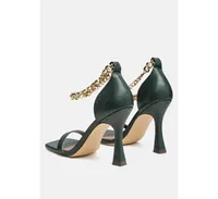 venusta metallic chain detail spool heel sandals