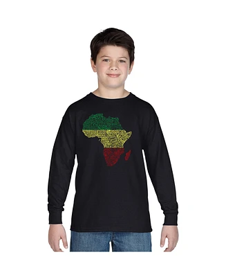 Boy's Word Art Long Sleeve - Countries Africa T-shirt