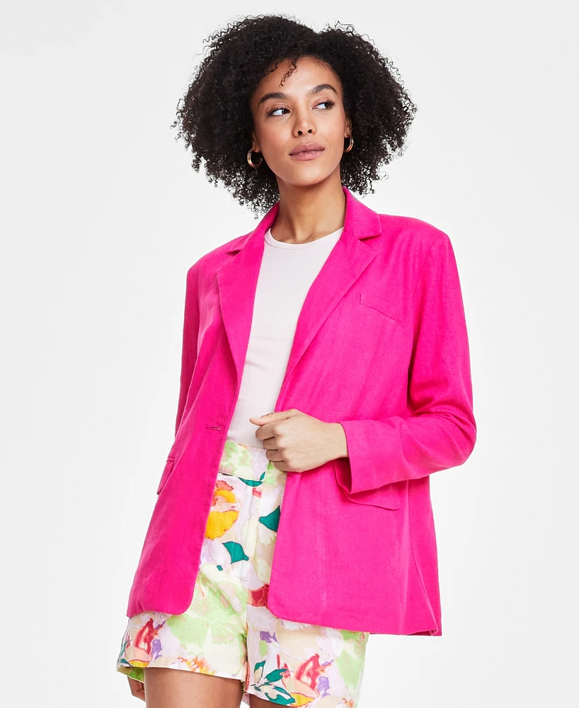 Bar Iii Women's One-Button Linen Blend Blazer, Created for Macy's