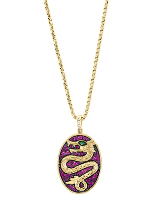 Effy Men's Ruby (1 ct. t.w.), Tsavorite Accent, & Diamond Accent Dragon Oval Disc 22" Pendant Necklace in Gold-Plated Silver