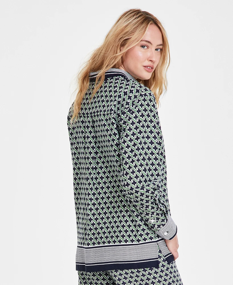 Nautica Jeans Women's Printed Button-Down Linen Tunic Top