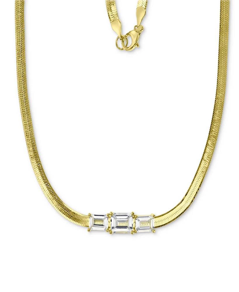 Lab-Grown White Sapphire Triple Stone 18" Collar Necklace (3-3/8 ct. t.w.) in 14k Gold-Plated Sterling Silver