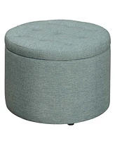 Convenience Concepts 22" Faux Linen Round Shoe Storage Ottoman