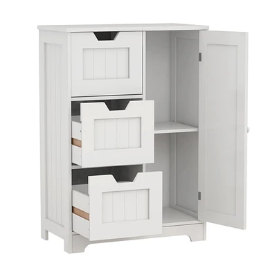 Simplie Fun White Freestanding Storage Cabinet For Bathroom And Living Room (One Door With Three Drawers)