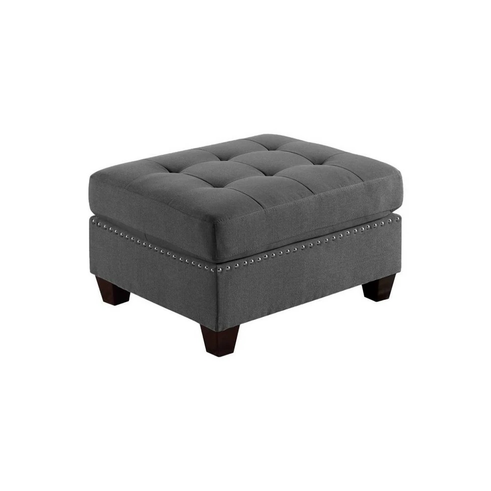 Simplie Fun Grey Tufted Ottoman with Nailhead Trim and Wooden Legs