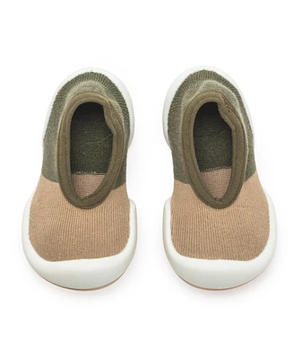 Infant Girl Boy Breathable Washable Non-Slip Sock Shoes Flat-Color Block Olive