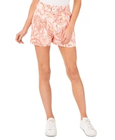 CeCe Women's Floral High Rise Belted Pleated Shorts