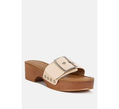 Miindy Womens Buckle Strap Leather Slip On Sandal