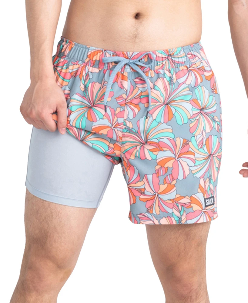 Saxx Men's Oh Buoy 2N1 Flower Pop Print Volley 5" Swim Shorts