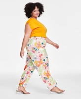 Bar Iii Trendy Plus Size Printed Pull-On Wide-Leg Pants, Created for Macy's