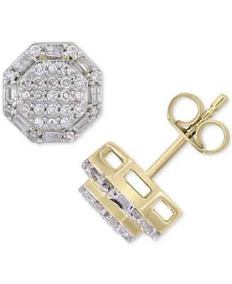 Men's Diamond Round & Baguette Hexagon Cluster Stud Earrings (1/4 ct. t.w.) in 10k Gold