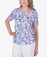 Alfred Dunner Petite Paradise Island Geometric Braided Neckline Top