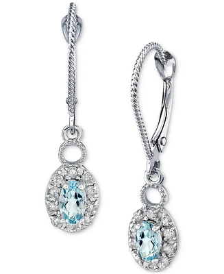 Aquamarine (1/2 ct. t.w.) & Diamond (1/5 ct. t.w.) Halo Leverback Drop Earrings in 14k White gold