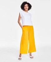 Bar Iii Petite Ruched Shoulder Knit Top Wide Leg Pull On Pants Created For Macys