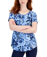 Jm Collection Women's Printed Knit Short-Sleeve Top, Created for Macy's