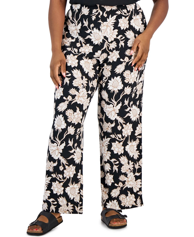 Jm Collection Plus Elena Printed Wide-Leg Pants